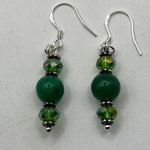 🍀EMERALD, SWAROVSKI CRYSTAL, AND STERLING SILVER EARRINGS🍀